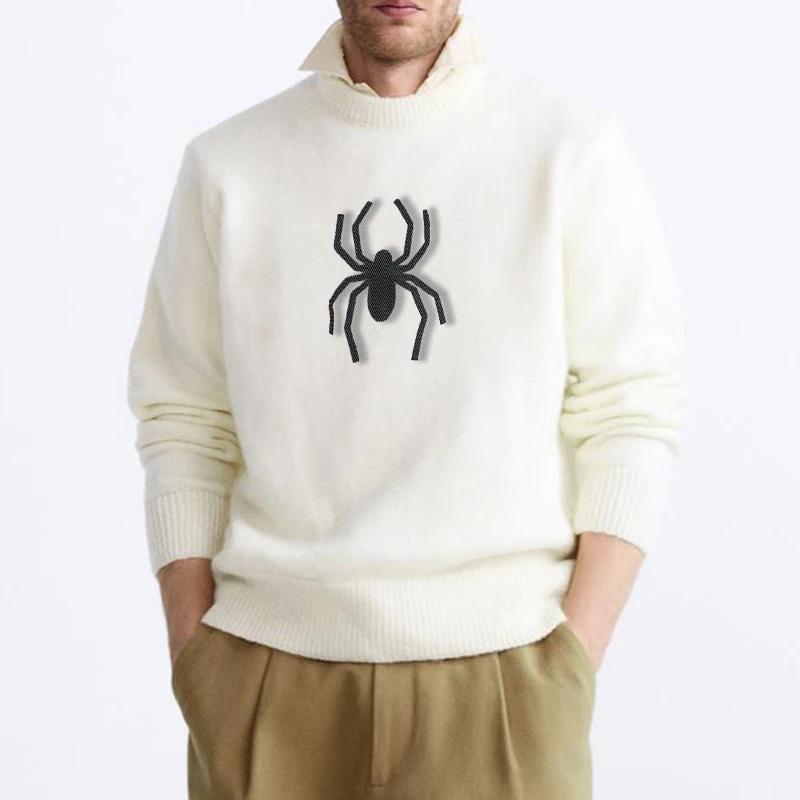 Men Gothic Spider Print Autumn Sweater Knit Jumpers Y2k Vintage Long Sleeve Tops Streetwear Harajuku Pullovers Grunge Clothes