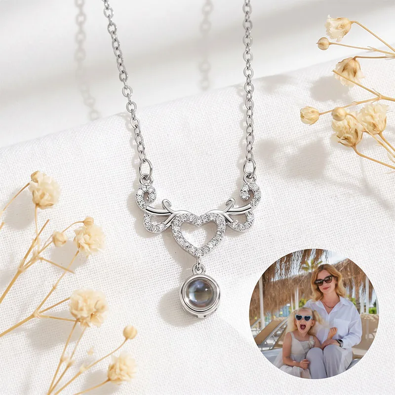 Custom Heart Charm Photo Projection Necklace with Wing Personalized Necklace Hidden Picture Inside Memorial Jewelry Gift for Her