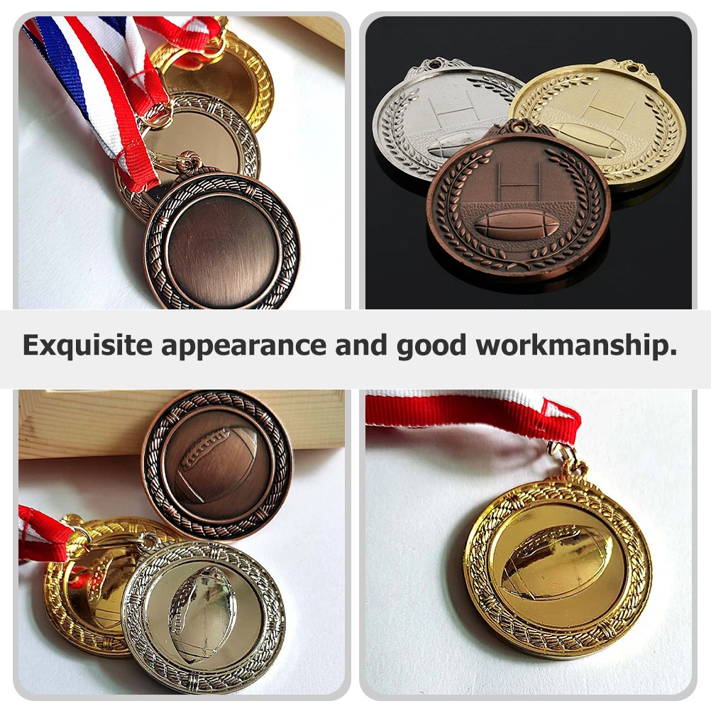 

3 Pcs Top The Medal Child Rugby Trophy Party Favor Alloy Award Medals with Neck Ribbon