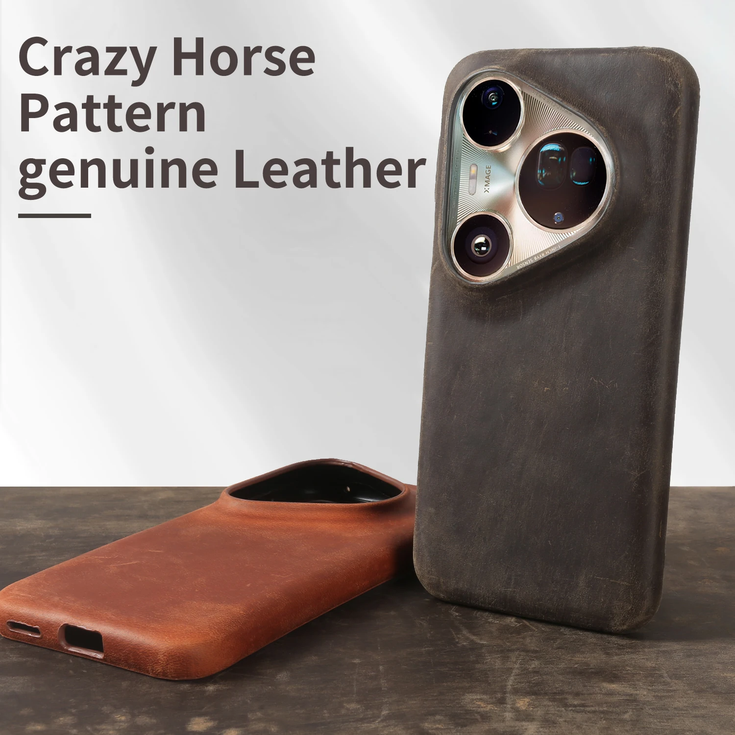 Etui z prawdziwej skóry w wzór „Crazy Horse” do telefonu Huawei Pura 80 Ultra, 70 Pro Plus, Mate 90 Pro Max, 70 RS, Air 60, 50 Pro – tylna obudowa. — zdjęcie produktu 5