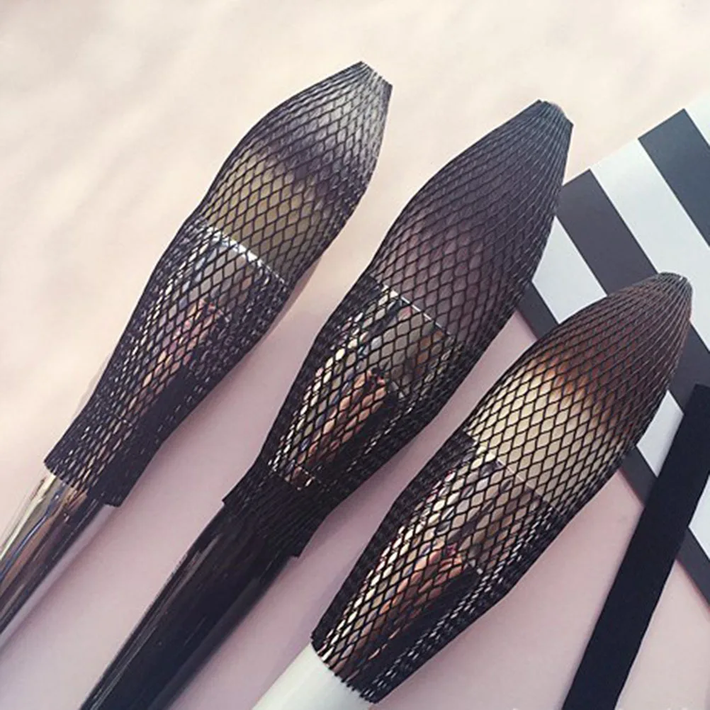 100개 메이크업 브러쉬 메쉬 커버 보호망 슬리브 가드 무독성 탄성 블랙 메이크업 브러쉬 커버