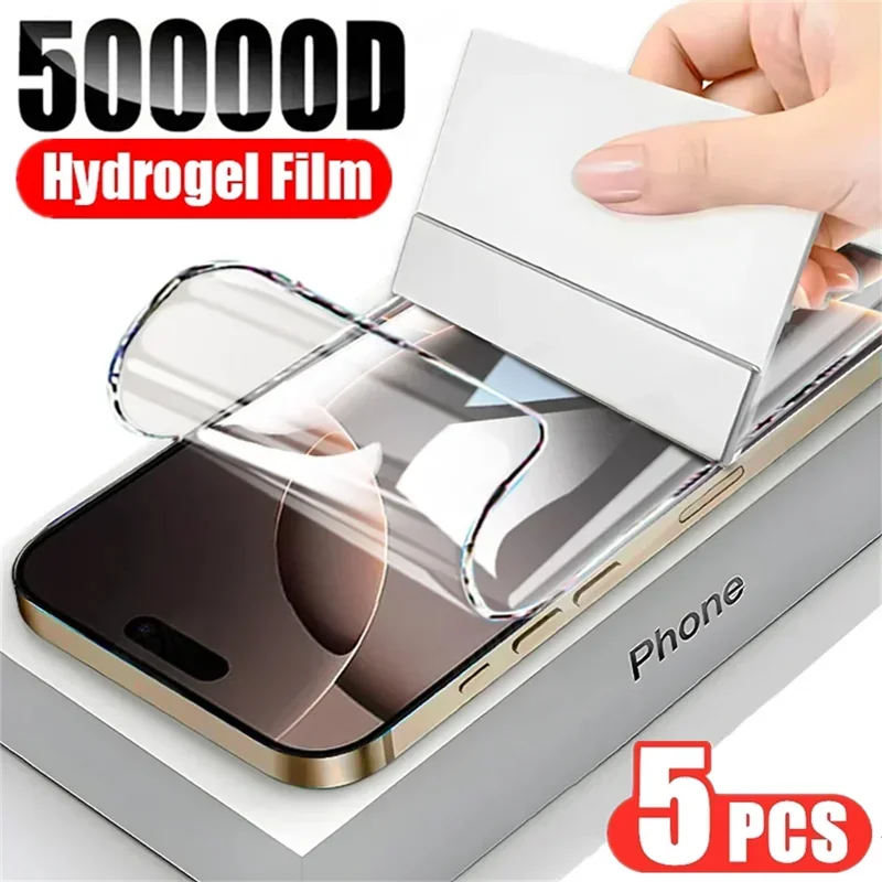 5Pcs Full Cover Hydrogel Film For iPhone 16 11 12 13 14 15 Pro Max Mini Screen Protector For iPhone XR X XS MAX 8 Plus Not Glass