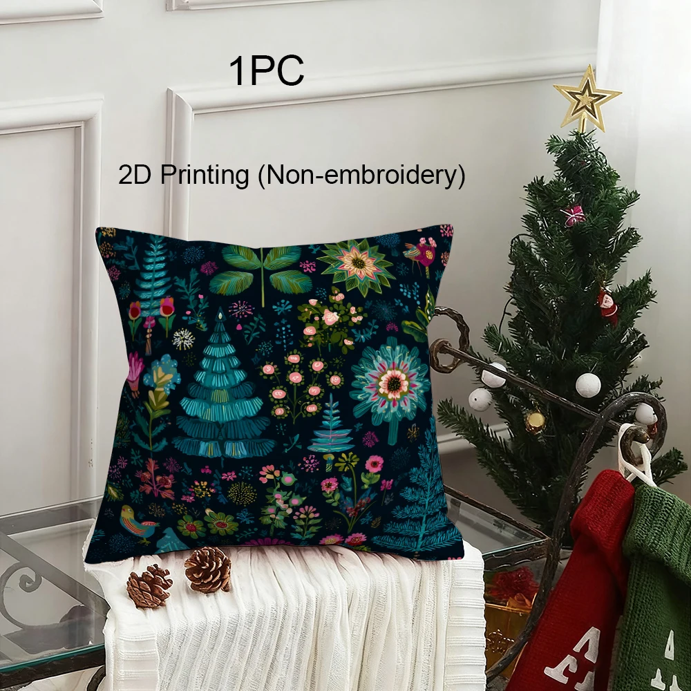 زينة زهور وعيد الميلاد الملونة، أغطية وسائد من البوليستر قابلة للتنفس لغرفة المعيشة وغرفة النوم وديكور الشرفة الخارجية #1