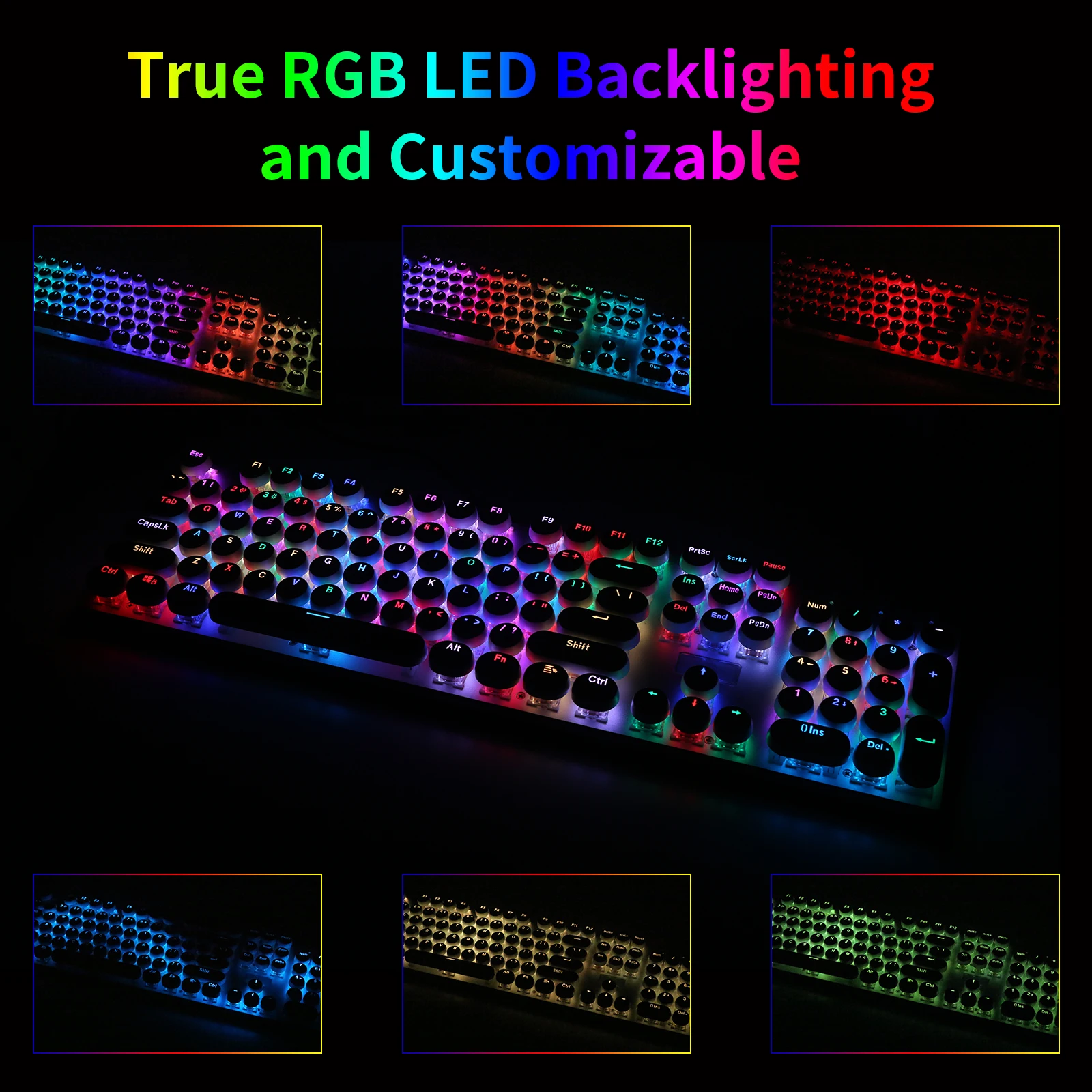 Imagem -04 - Teclado Mecânico Retro Usb Prendido Redondo Máquina de Escrever Clicky Azul Interruptor Rgb Led Backlight para o Jogo de Escritório Branco Z88