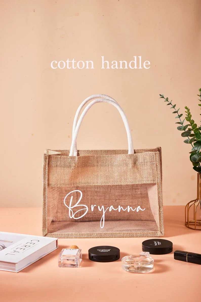 Personalized Bridesmaid Burlap Bags with Scarf Custom Jute Tote Bags Bridesmaid Gifts Wedding Gift Beach Bag Girlfriend Gift