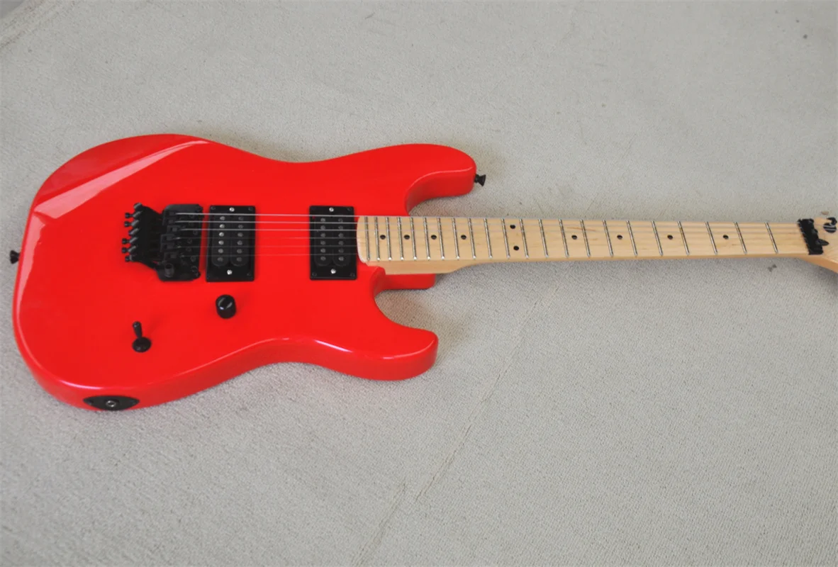 Red Electric Guitar Char Guitar Tremolo Bridge Maple Nect Basswood Body Black Tuners HH Pickups