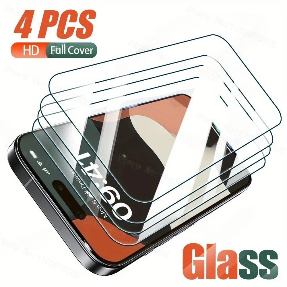 

4pcs Super Clear Screen Protector for IPhone 14 15 16 17 Pro max 16 Plus 16e 17Air 11 12 13 Pro Glossy Finish HD Clear Scratch