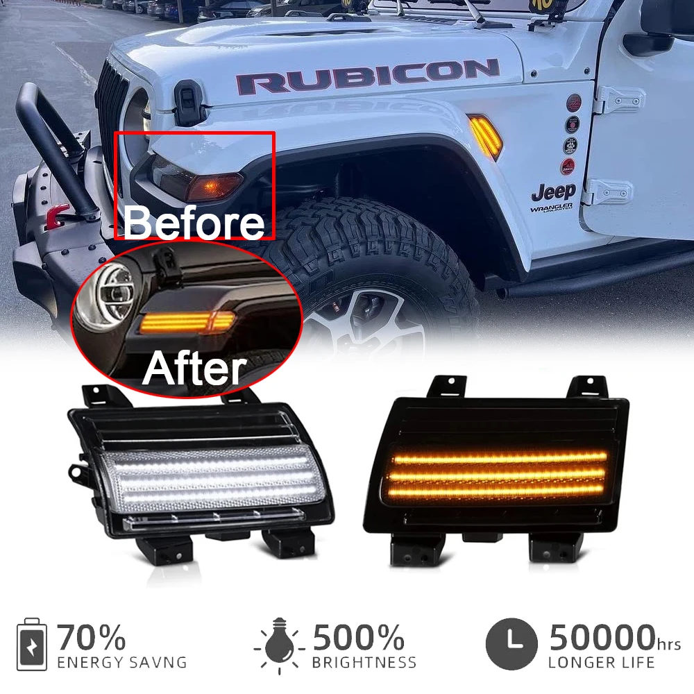 

Передний бампер, светодиодный боковой габаритный повторинг, мигалка DRL, отражатель света для Jeep Wrangler JL 2018-2021, дымчатая сигнальная лампа CH2521149