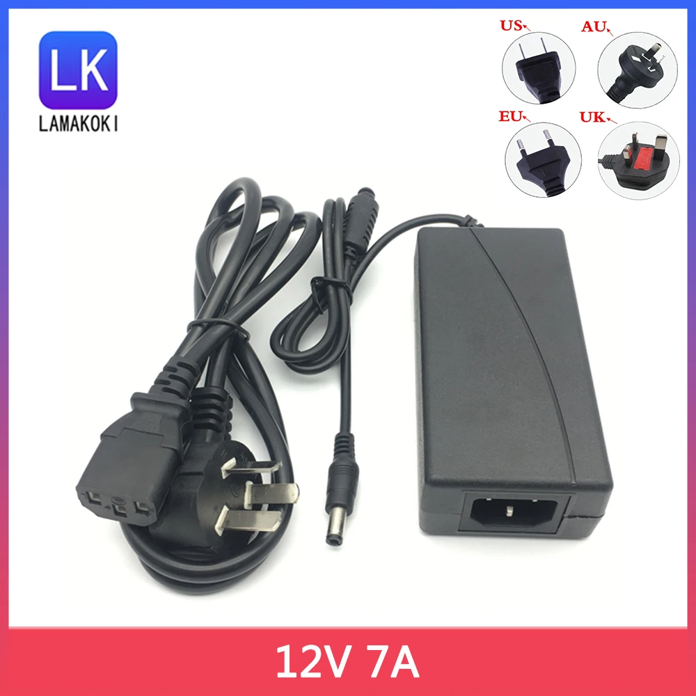 Power Adapter Charger 12 Volt 7A Power Adapter Supply AC 220V to DC 12 V Power Supply 84W Inside Negative Outside Positive