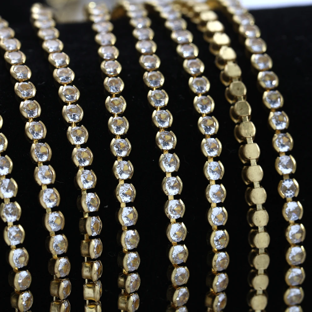 1 Yard 2.5mm 3mm Golden Base Round Zirconia Cup Chains Jewelry Making Supplies Parts Zircon Chains Shoes Decoration