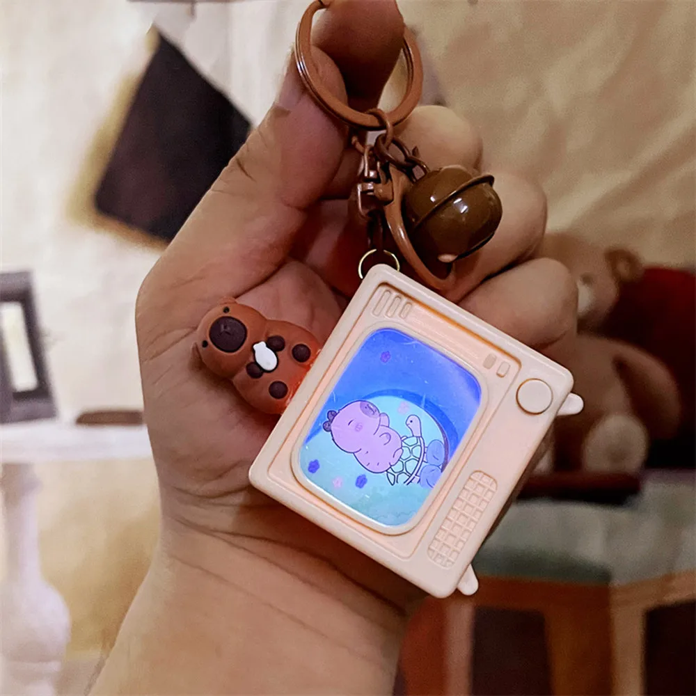 Cartoon Capybara TV Luminous Keychain Creative Cute Mirror Doll Backpack Pendant Gift