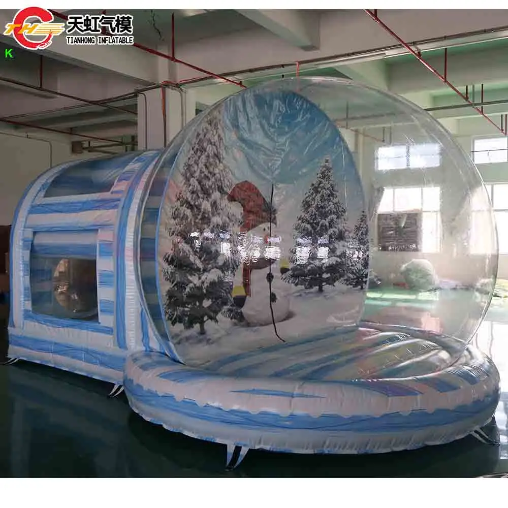 Snelle Verzending 5.5x3.5m Opblaasbare Sneeuwbol Met Tunnel Bouncy Base Optioneel Kerst Tunnel Tent Bubble Huis te koop