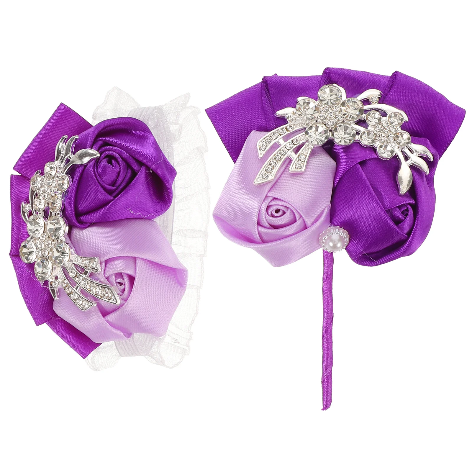 

1 Set Wedding Corsage Set Rhinestone Ribbon Rose Wrist Corsages For Women Hand Flower Bracelet Bridal Bridesmaid Accessories