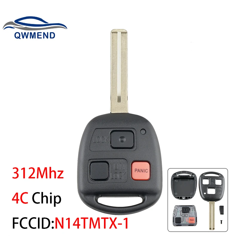 

QWMEND 3Buttons Remote Car key For Lexus N14TMTX-1 Transponder Chip 4C 312Mhz For Lexus RX300 1999 2000 2001 2002 2003 Car keys