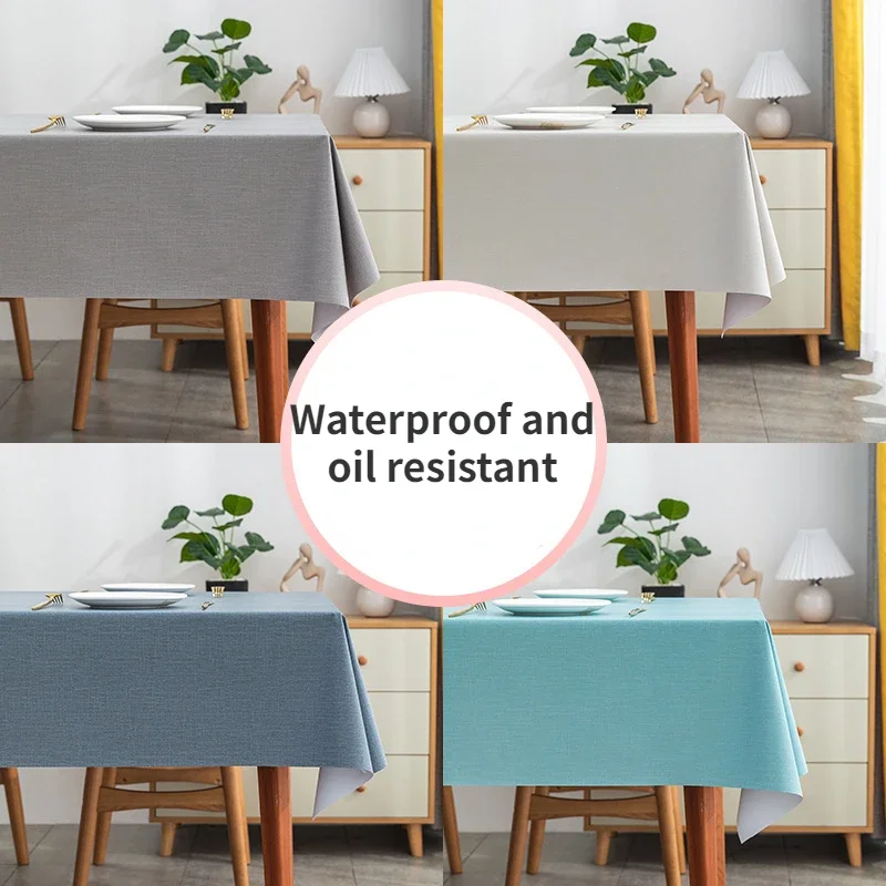 Imitation Cotton Linen Texture Table Cloth Oil-proof Waterproof PVC Easy Clean Rectangular Coffee Dining Table Cover Desk Mat