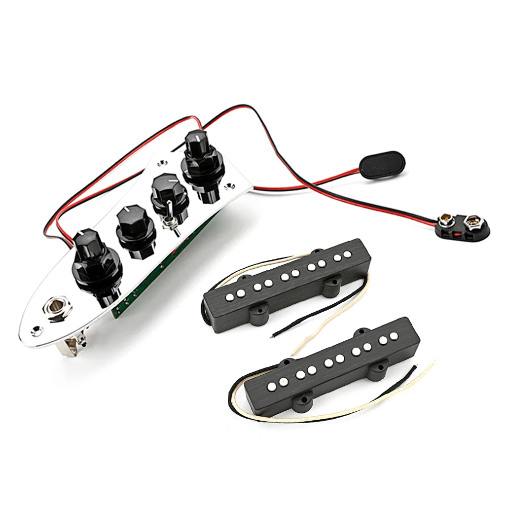 

Open Alnico 5 Jazz JB Bass Pickup Neck/Bridge And Loaded Wired Control Plate with Black Knobs Set for 4/5 String Bass Parts