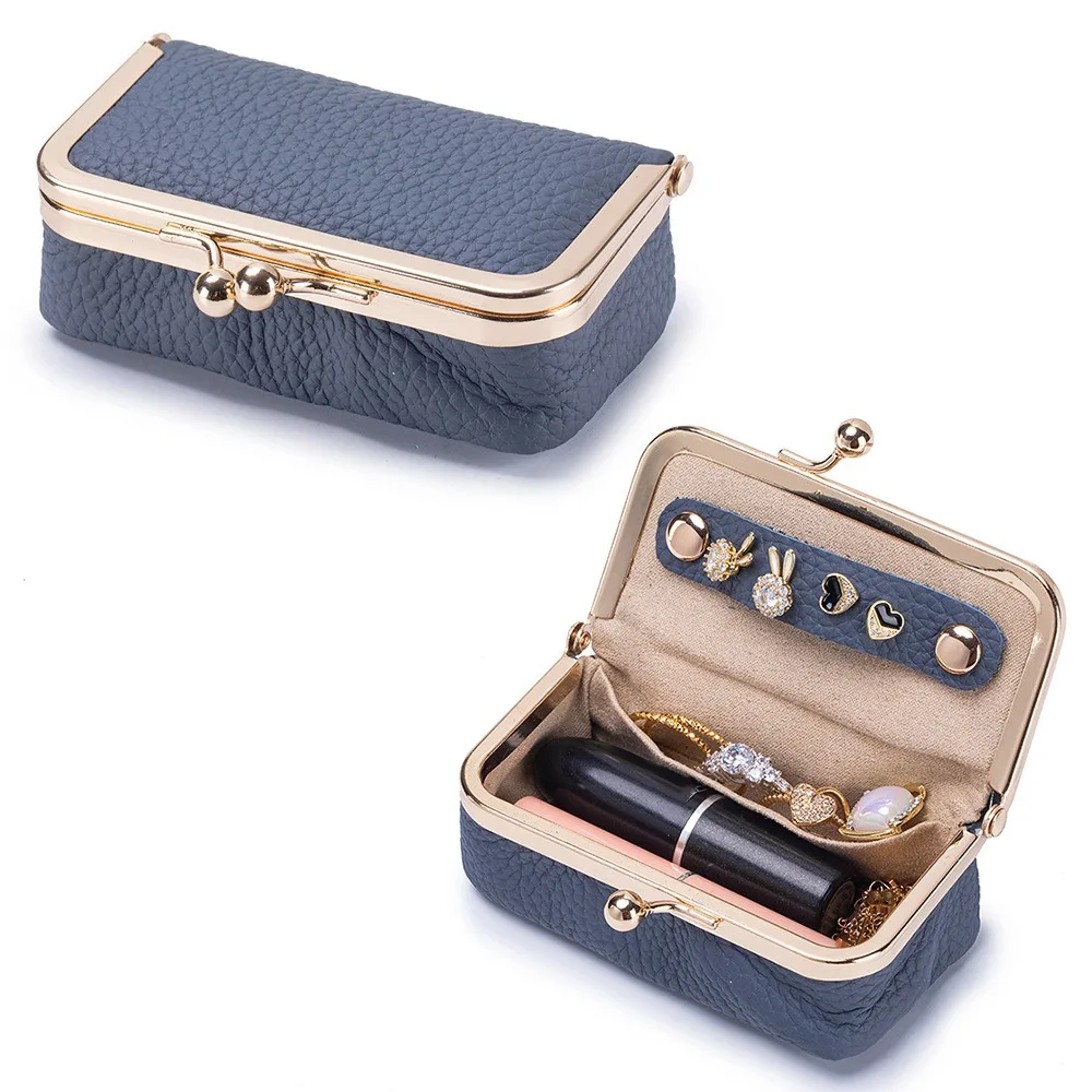 Portable Leather Jewelry Storage Bag Solid Color Anti-lost Jewelry Storage Box Wallet Multifunctional Small Item Bag