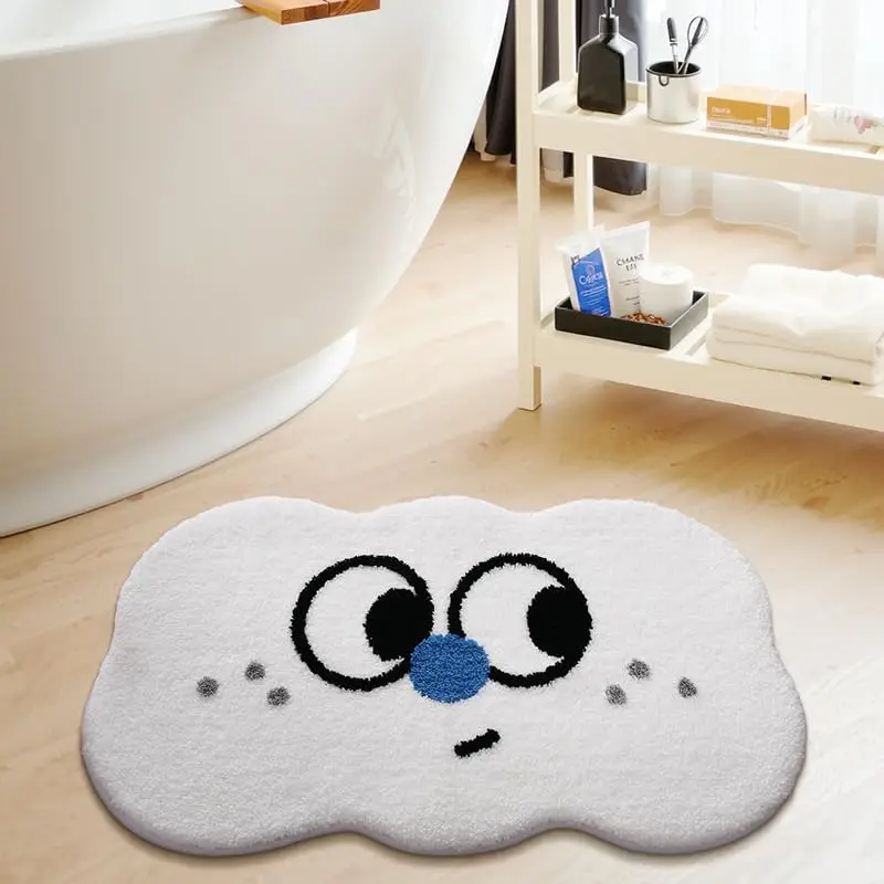 VIKAMA Funny Face Bath Mat Bathroom Plush Shower Area Rugs Non-Slip Rubber Light-Weight Stain-Resistant Easy-Care Floor Mats