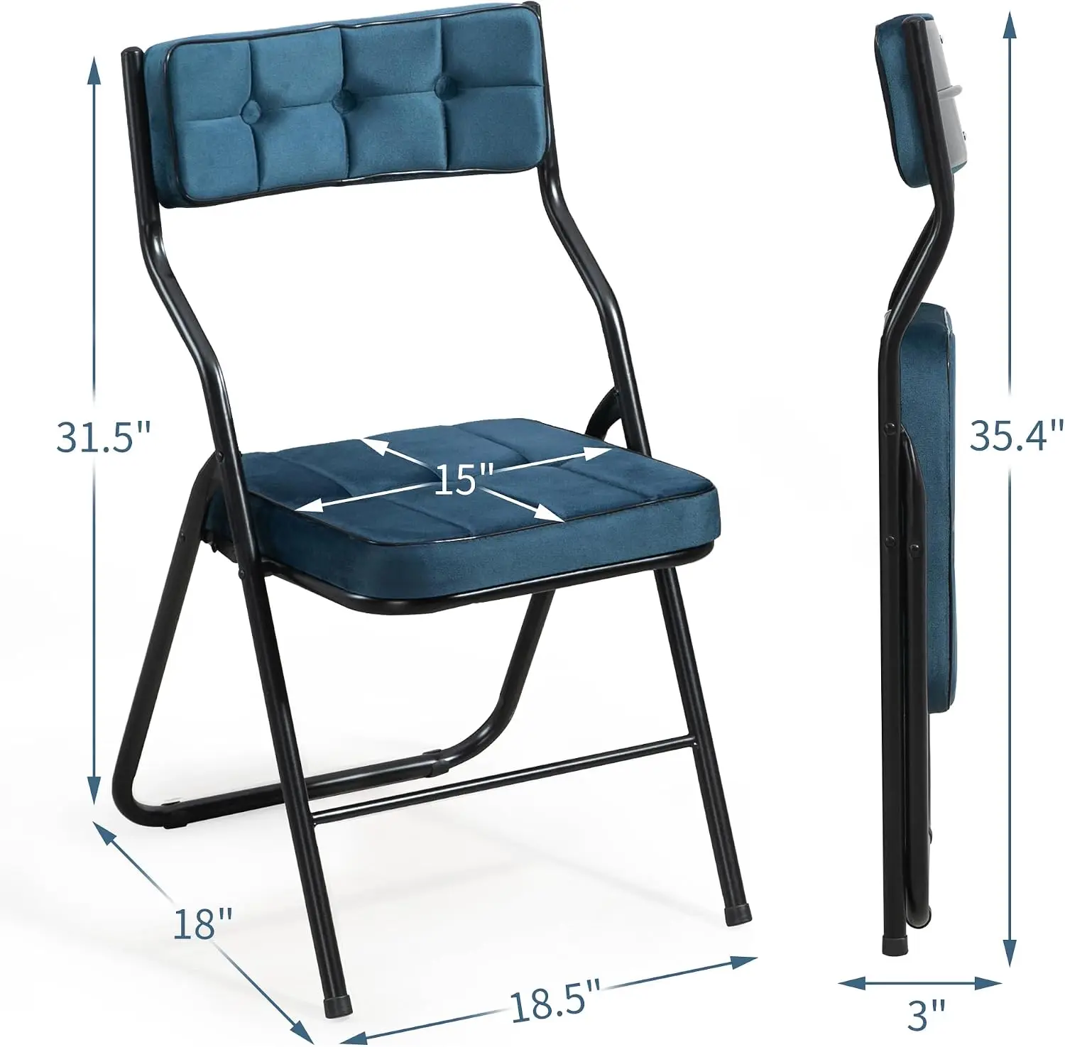 Padded Folding Chairs 4 Pack With Cushioned Velvet Seat Curved Backrest Metal Frame Portable Dining Chair Extra Seating Set For Kitchen Office Wedding Blue image 3