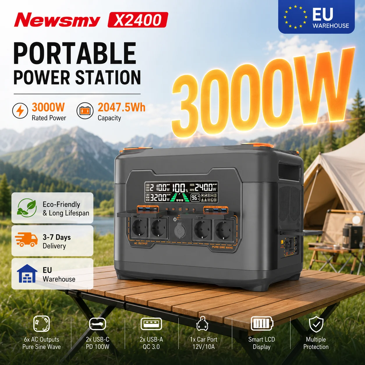 Przenośna stacja zasilania Newsmy X2400 2047.5Wh 3000W UPS WiFi