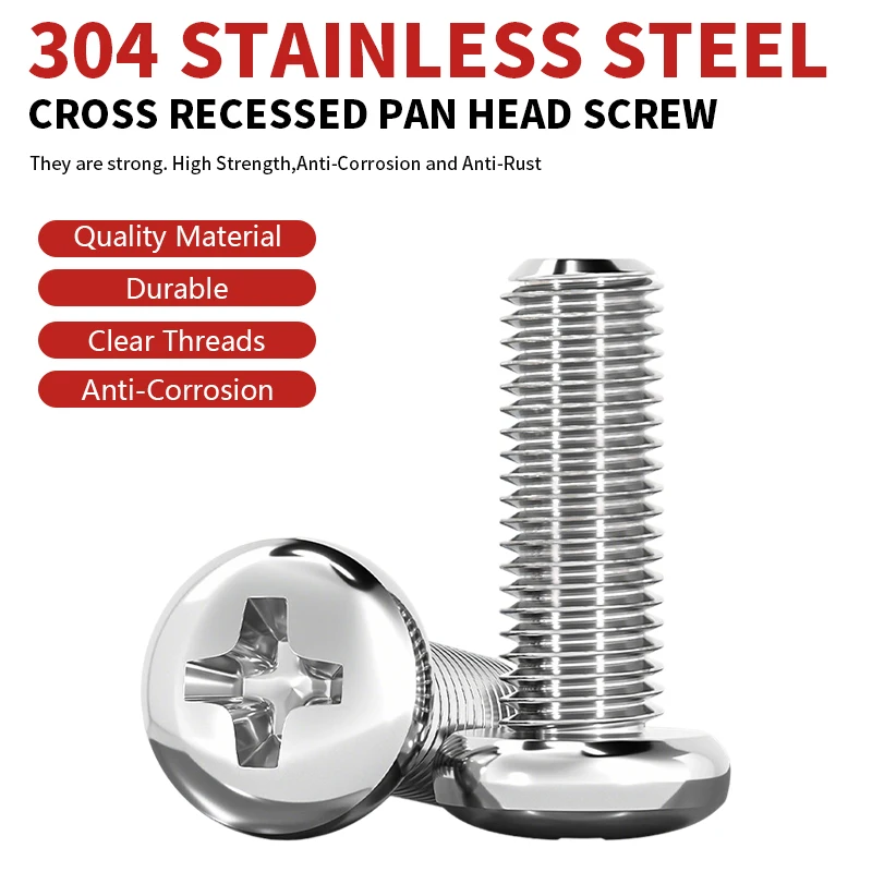 

304 Stainless Steel Cross Recessed Pan Head Machine Screws GB818 M2 M2.5 M3 M4 M5 M6 M8 M10