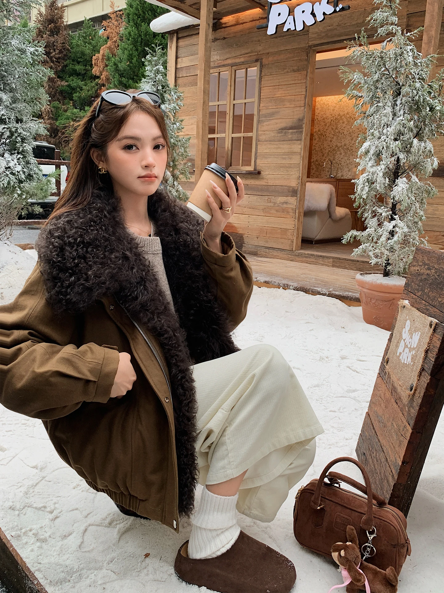 

Женская куртка Miurs с гусиным пухом и воротником из овчины, повседневная, свободного кроя, теплая, утолщенная, для отдыха, зимняя верхняя одежда