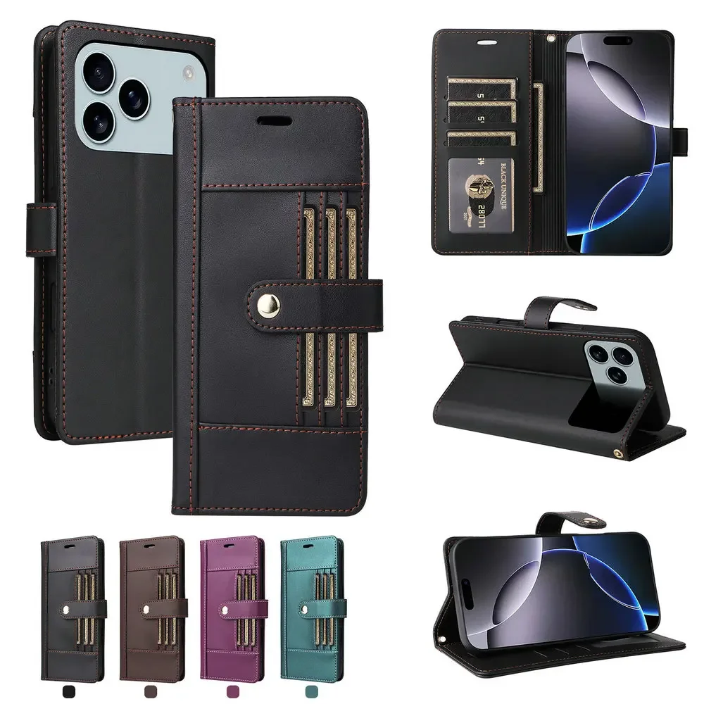 For IPhone 17 Air 16E Card Leather Wallet Case for IPhone 16 15 14 Plus 13 12 11 17 Pro Max IPhone17 Pro Luxury Shockproof Cover