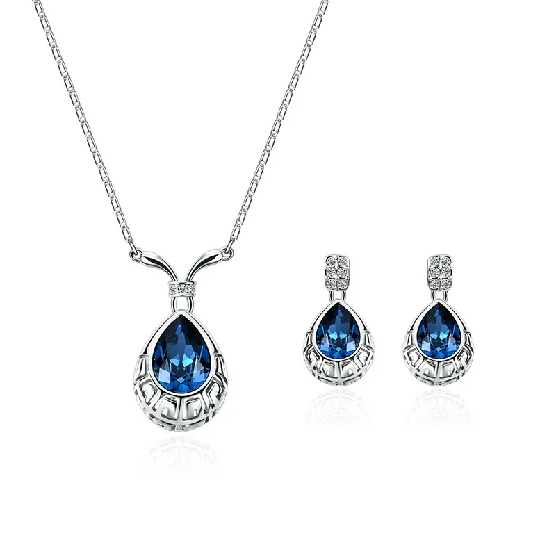 

Elegant Blue Zircon Jewelry Set Sparkling Necklace and Earrings Women Minimalist Luxury Gift Set Valentine's Day Hypoallergenic