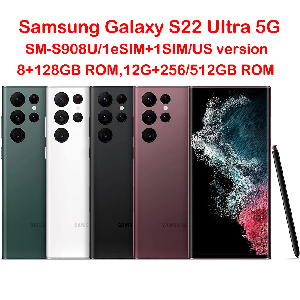 Samsung Galaxy S22 Ultra 5G Smart Android Phone 6.8-inch S908U 8K Quad Camera 108MP Samsung S22U Phone 5000mAh USVersionUnlocked