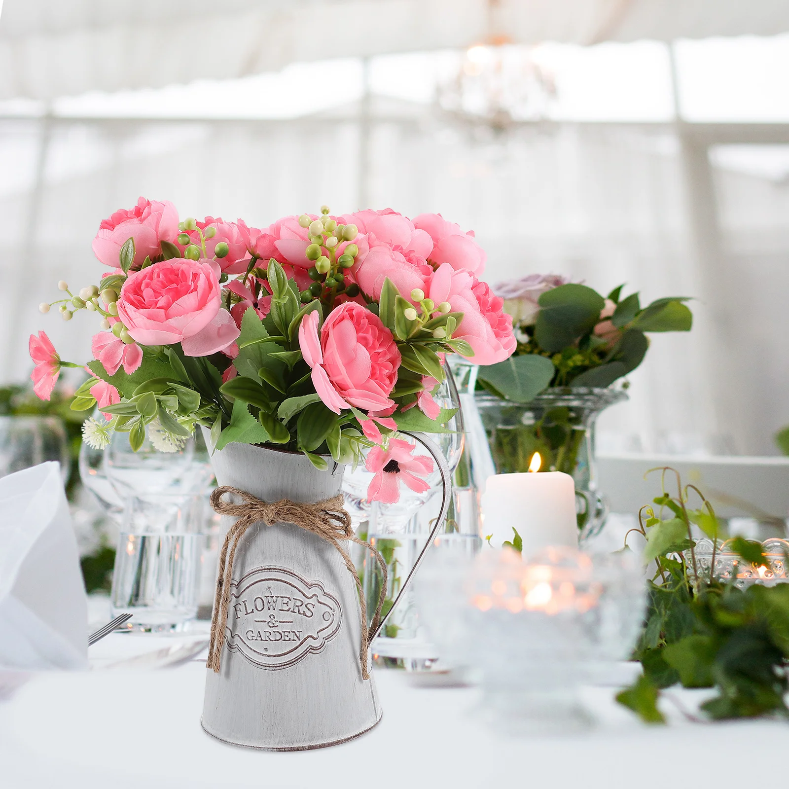 

Rustic Galvanized Iron Flower Vase Vintage Pitcher Milk Jug Decorative Metal Vase Farmhouse Style Country Home Decor