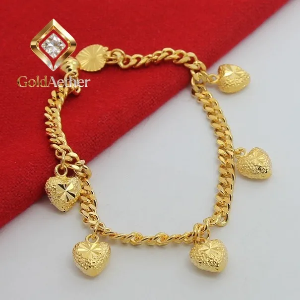 

GoldNouveau Side Chain with Mizi Heart Pendant Bracelet Women 24K Gold AU999 - Classic Heart Bracelet, Collection & Versatile