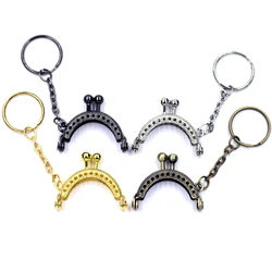 2Pcs Mini Metal Purse Frame Arch Half Round Kiss Clasp with Key Ring Sewing Holes 4 Colors Bag Lock Buckle Luggage Hardware 4cm