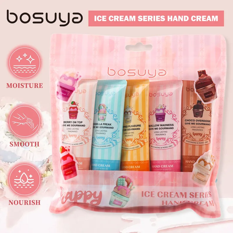 5Pcs Ice Cream Series Hand Cream Set, Multiple Fragrance Moisturizing Hand Lotion, Nourishing Smooth Dry Skin Mini Hand Cream