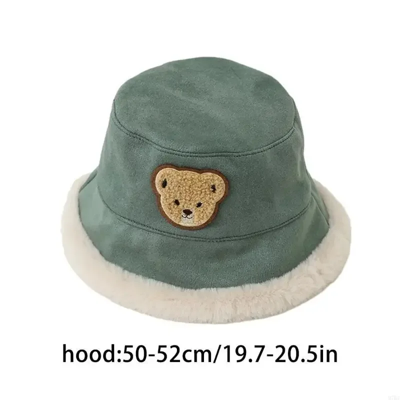 97BE Bear Baby Plush Bucket Hat Warm and Stylish Lambswool Fisherman Cap for Kid