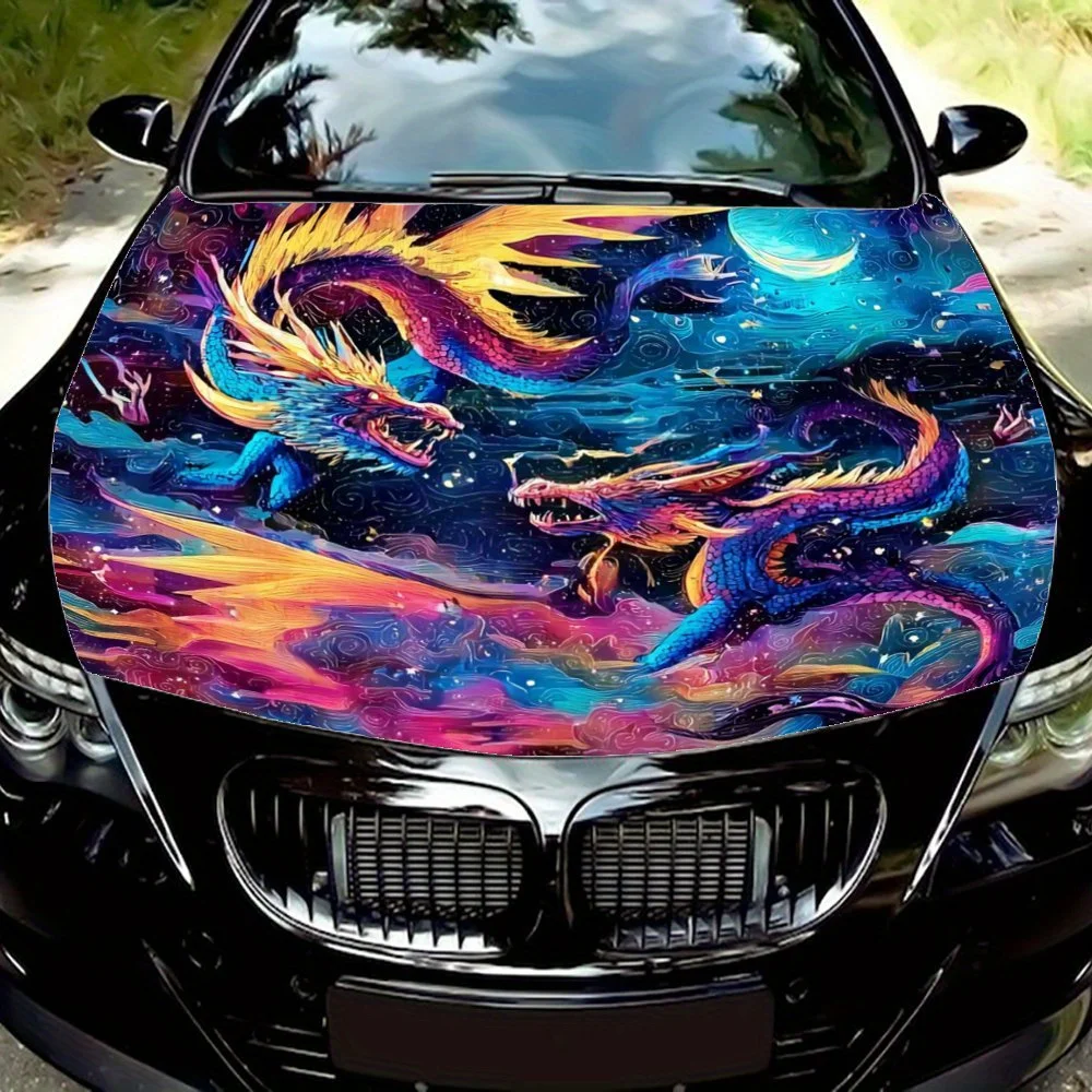 

Colorful dragon Car hood packaging sticker, PVC material, self-adhesive waterproof, anti-slip paint, car exterior decoration acc