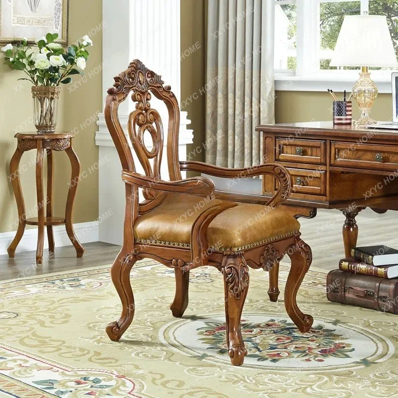 

Американский кожаный повседневный роскошный обеденный стул для виллы из цельного дерева