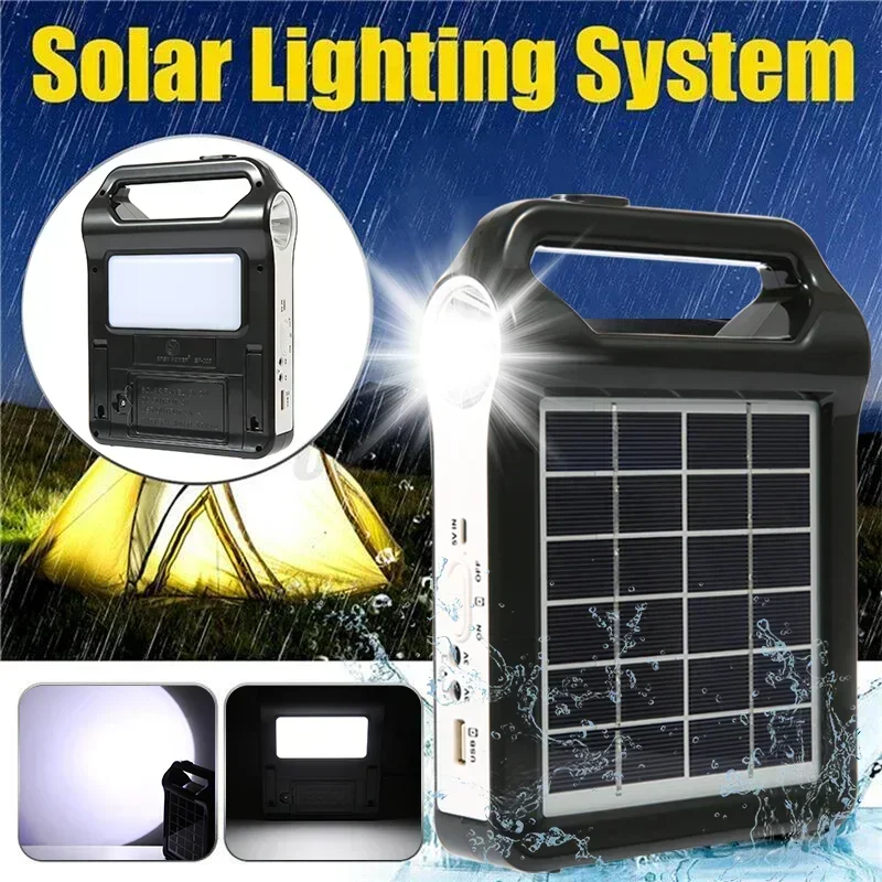 6V Solar Panel Power Station Portable Rechargeable Generator System USB Charger LED Light for Home Camping Emergency Travel