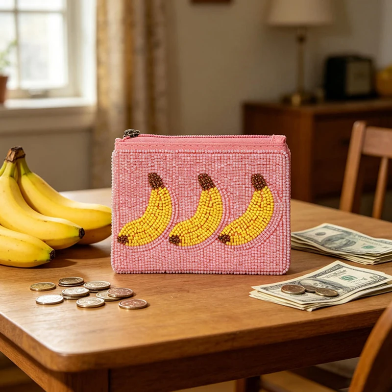 Bohemian Banana Palm Tree Coin Purse Mini Embroidery Beaded Zipper Wallet Handmade Ethnic Craft Small Bag Portable Travel Pouch view 6