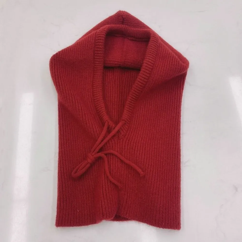 Thick Winter Knitted Hooded Caps Warm Insulation Windproof Balaclava Hat Drawstring Adjustable Breathable One-piece Neck Collar