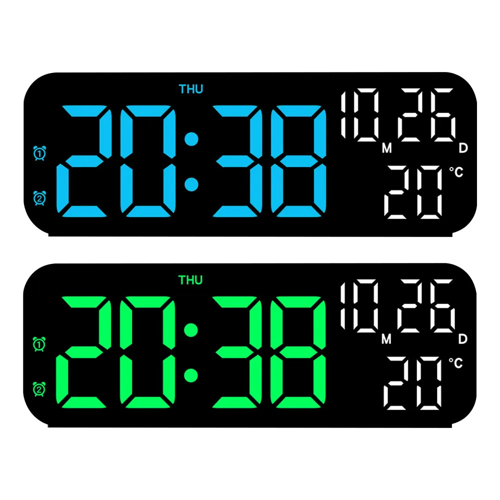 Large Digital Alarm Clock Temperature Date Week Display Night Mode Table Clock Voice Control 12/24H Electronic LED Alarm Clocks