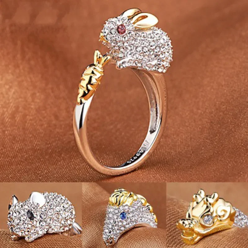 

Mifeiya Cubic Zirconia Open Wedding Adjustable Rings Cute Finger Ring Bunny Animal Jewelry Rabbit shape Rings for Women