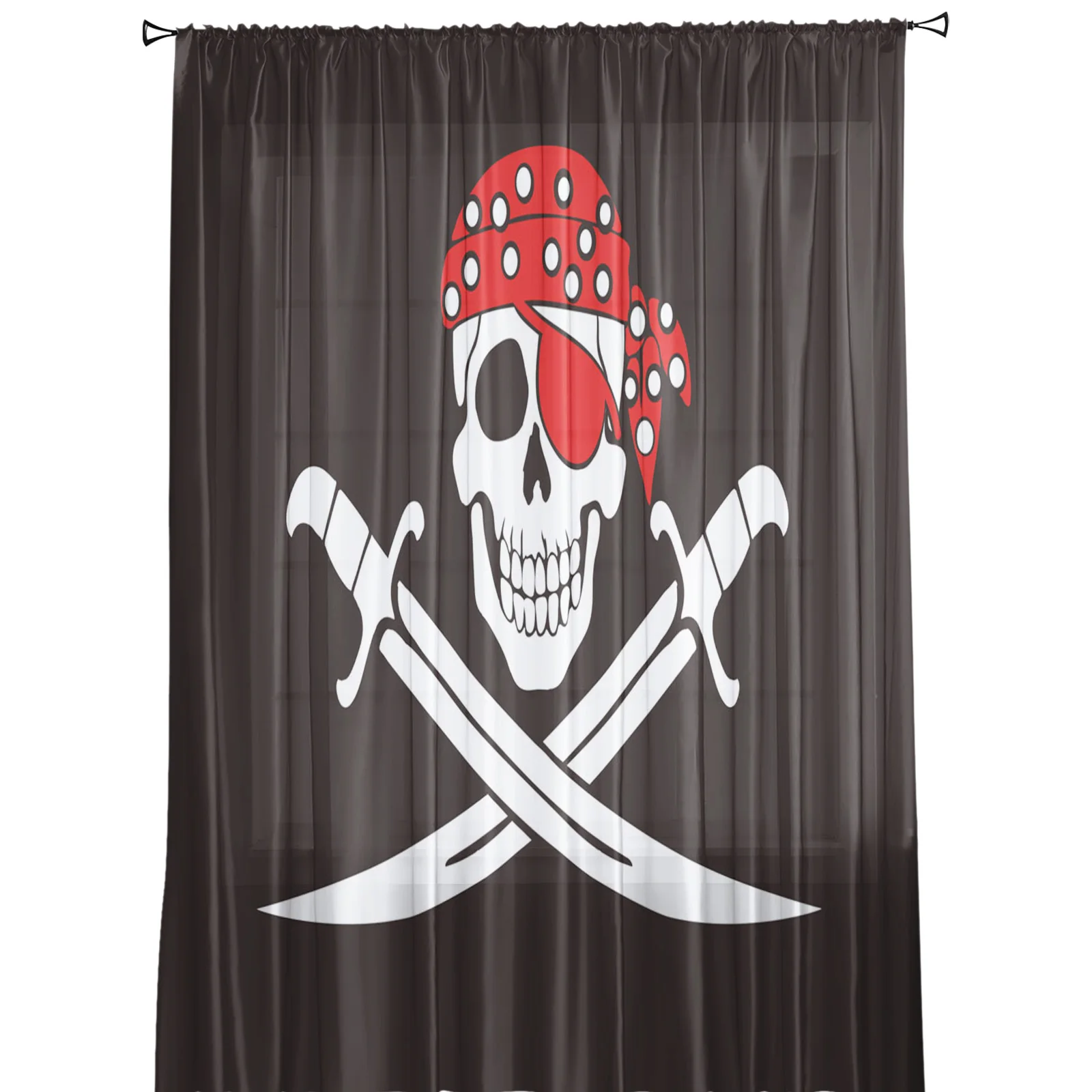 Pirate Skull Sword Tulle Sheer Window Curtains for Living Room the Bedroom Modern Voile Organza Decorative Curtains Drapes