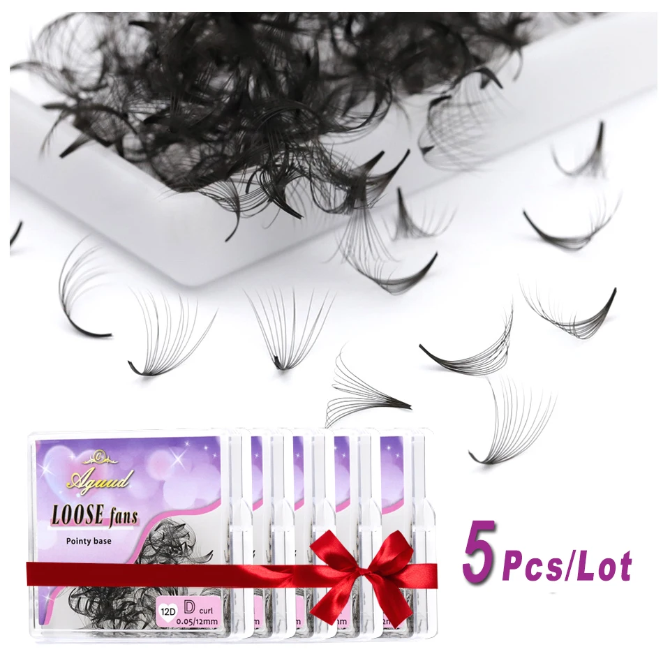 AGUUD 5Pcs/lot Loose Fans Lashes Thin Pointy Base Middle Stem Premade Fans Russian Volume Eyelash Extensions Wholesale 3d/4d/5d