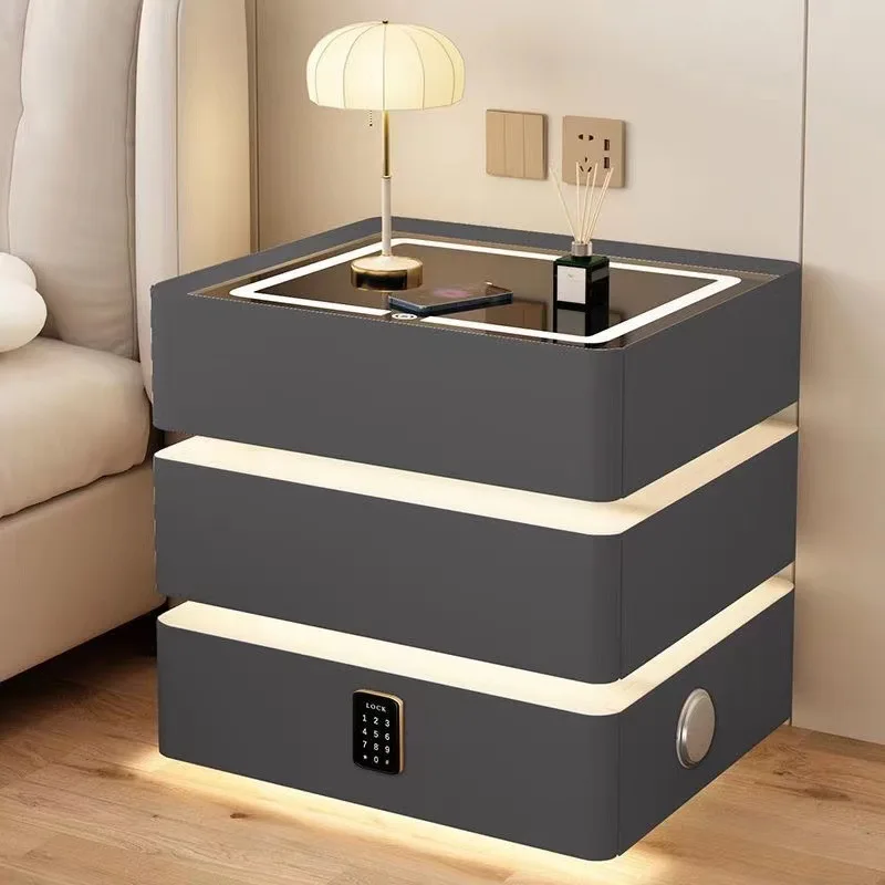 طاولة السرير الذكية الحديثة بسيطة الاستشعار مصباح غرفة نوم ضوء فاخر متعدد الوظائف شحن لاسلكي بلوتوث لوحة خشبية #3