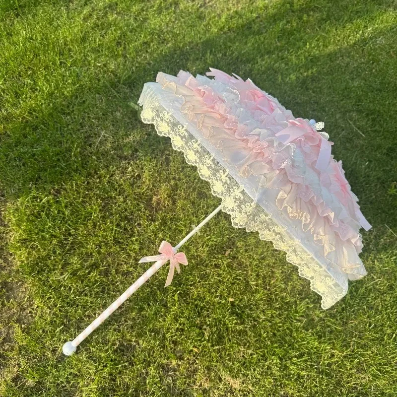 Handmade pink and white butterfly umbrella handmade lolita umbrella Lolita tea party photo shade