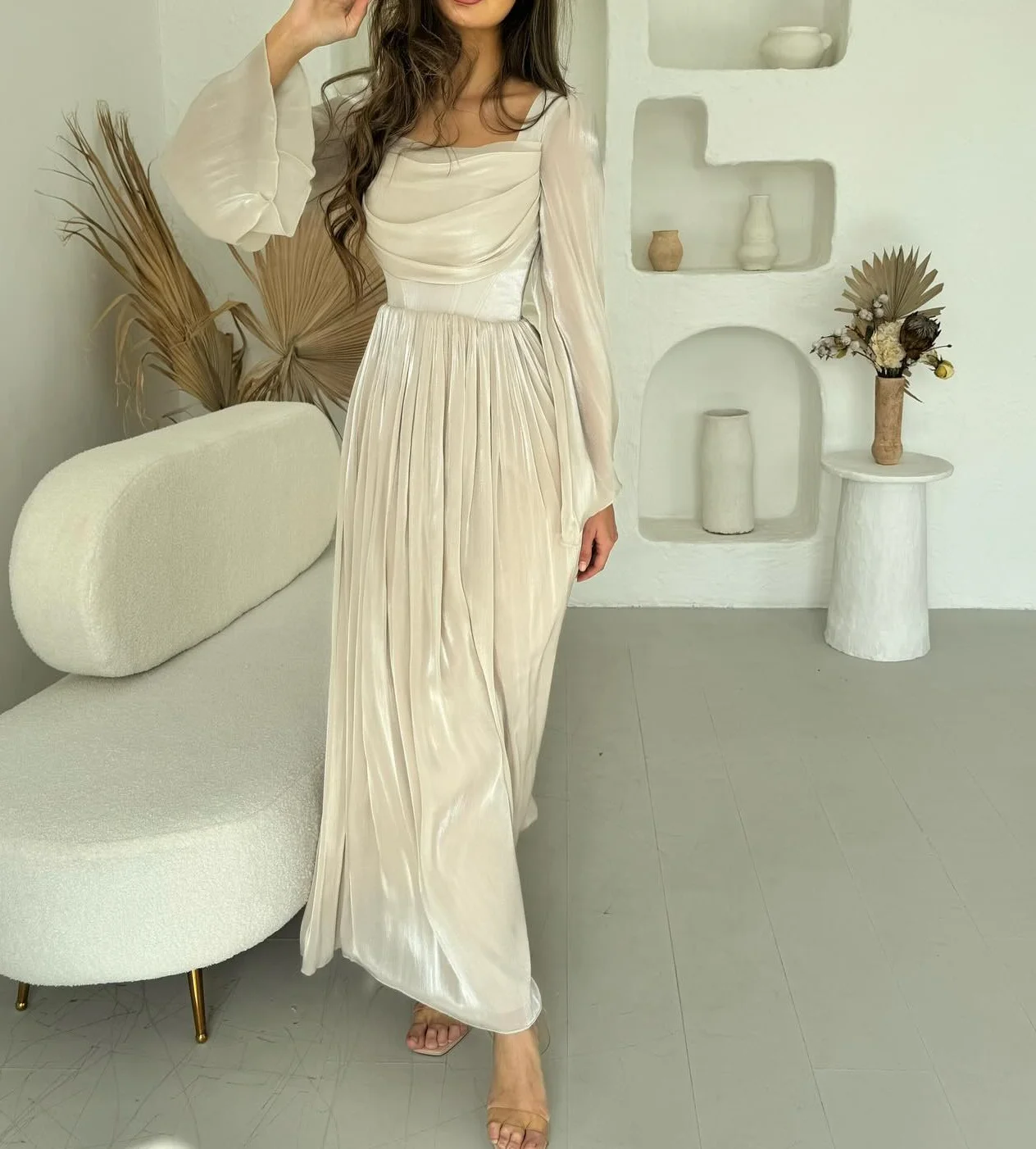 

ROSELLA Square Collar Evening Dresses Pleated Ankle Length A-Line Formal Occasions Dress New 2024