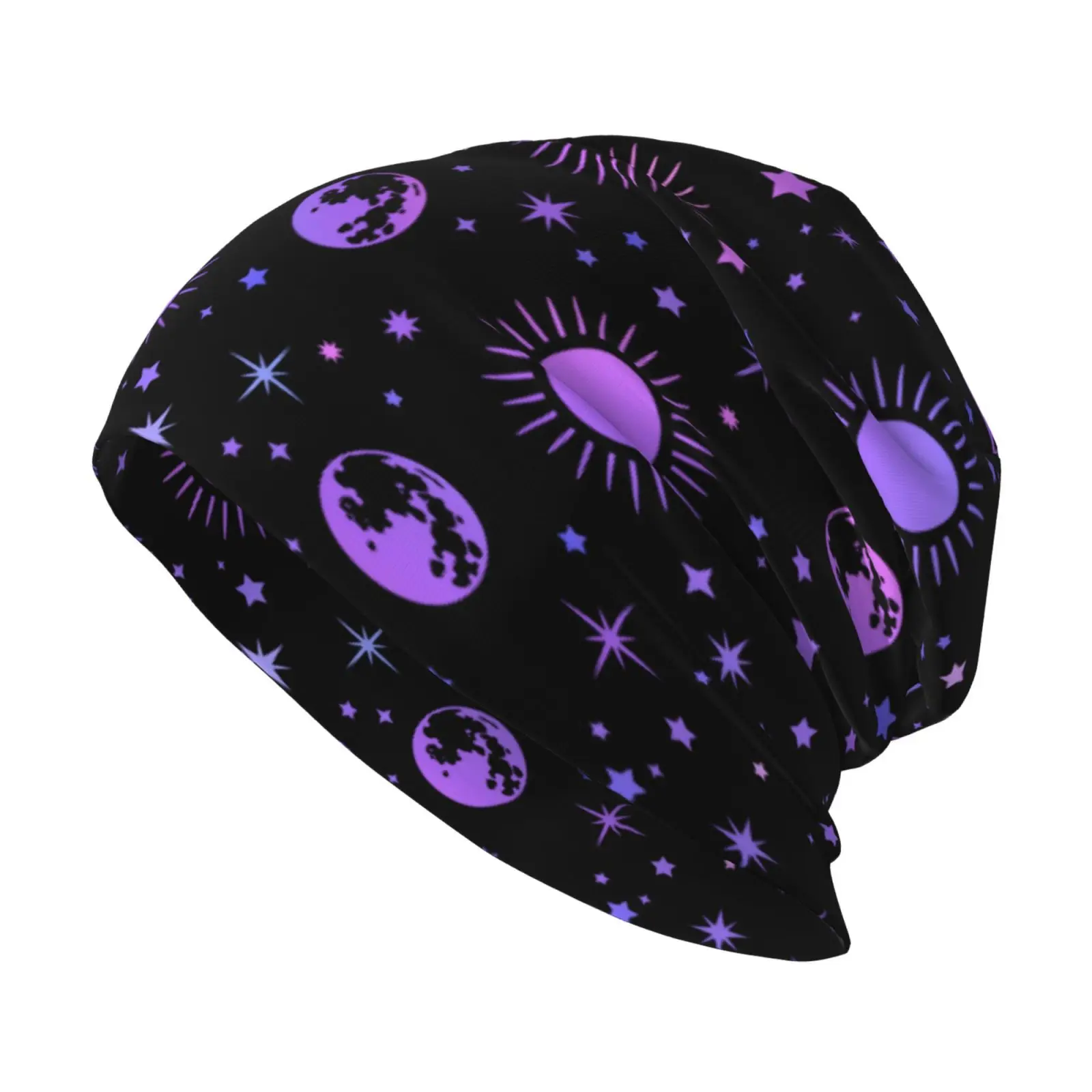 Retro Neon Purple Mysterious Sun Moon Knitted Hat Soft and Comfortable Adult Fashion Outdoor Activity Travel Knitted Hat