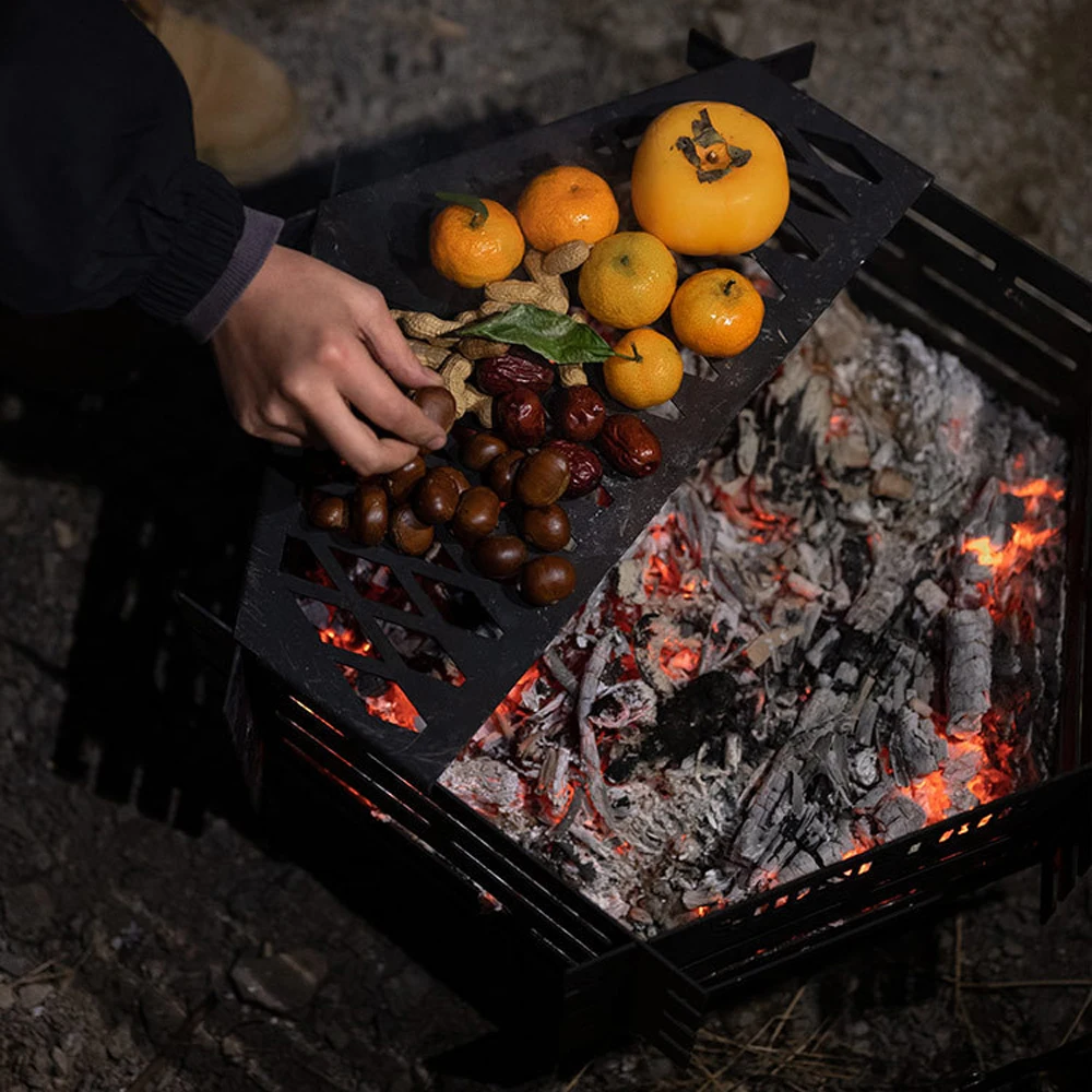 Carbon Steel Brazier Portable Camping Picnic BBQ Charcoal Firewood Brazier Detachable Heating Furnace BBQ Grill Barbecue Rack