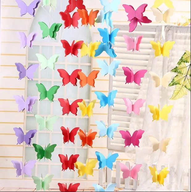 

2M 3D Butterfly Paper Banner Garland Banner for Birthday Party Baby Shower Gradual Colorful Curtain Wedding Girl DIY Decorations