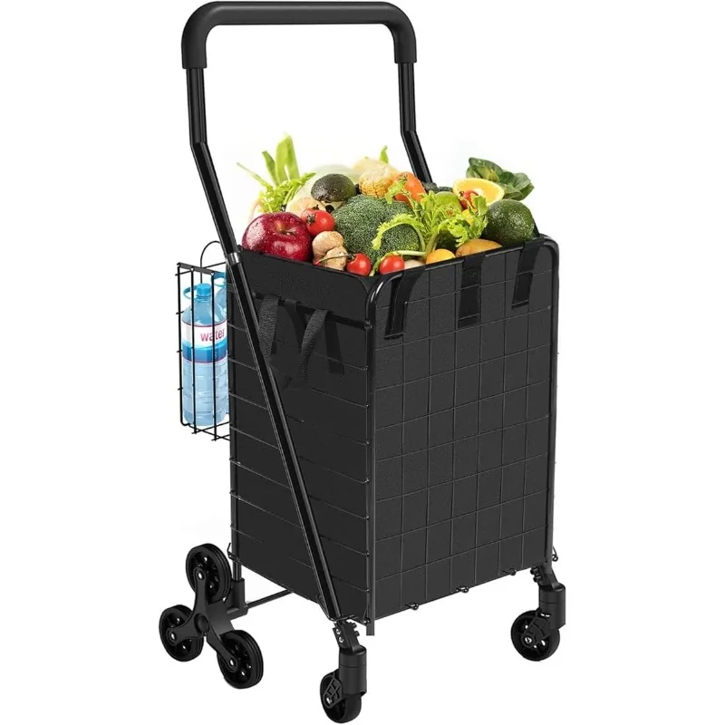 

Shopping Cart with Waterproof Liner Stair Climber Utility Cart Easily Collapsible Cart with Tri-Wheels, 66lb Extended Foam